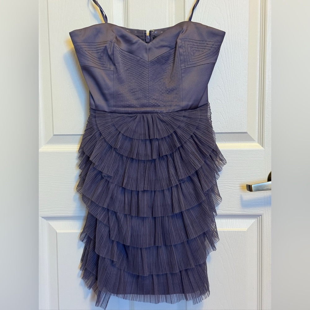 BCBGMaxAzria Strapless Ruffled Dress in Deep Purple
